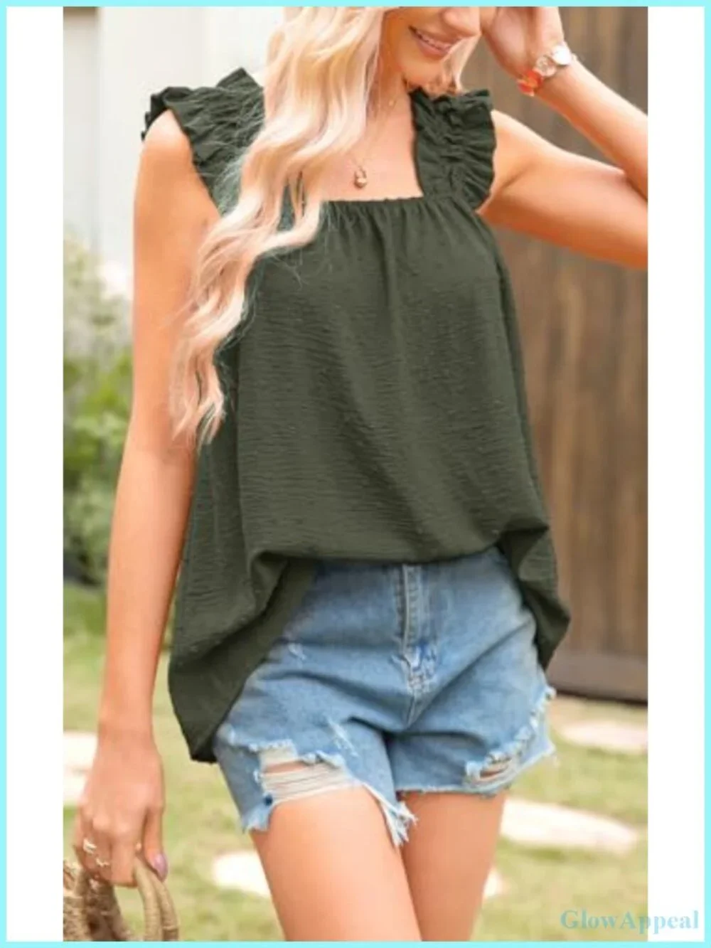 Boho Floral Ruffle Sleeveless Tank Top Women Pleated Square Neck Summer Blouse
